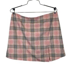 Pretty Damage Juniors Mini Skirt L Waist 32in Pink Plaid Thigh Slit Clueless NWT
